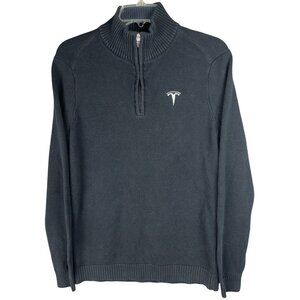 Tesla Sweater Men S Black Ribbed Collar Cotton & Acrylic Embroidered TSL7863BK